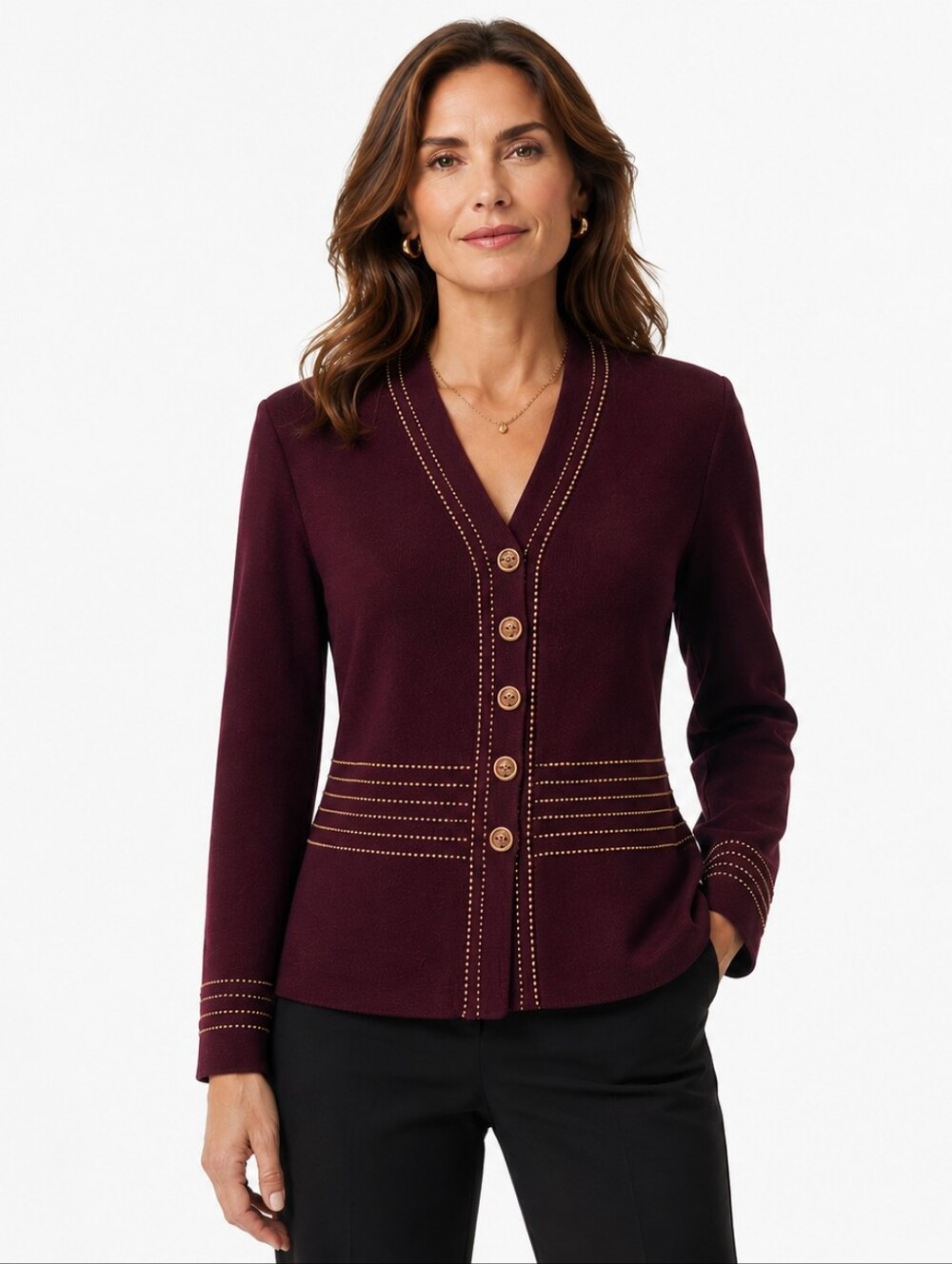 St John Santana Knit Cardigan Jacket 6 Burgundy Stripe Luxury Designer Office